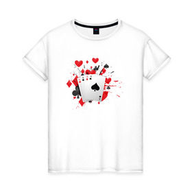 Женская футболка хлопок с принтом Четыре туза в Екатеринбурге, 100% хлопок | прямой крой, круглый вырез горловины, длина до линии бедер, слегка спущенное плечо | казино | карты | покер | туз