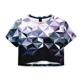 Женская футболка 3D укороченная с принтом Lowpoly Pattern в Екатеринбурге, 100% полиэстер | круглая горловина, длина футболки до линии талии, рукава с отворотами | polygon | абстракция | серый