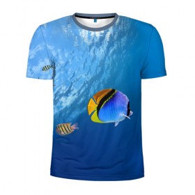 Мужская футболка 3D спортивная с принтом Море в Екатеринбурге, 100% полиэстер с улучшенными характеристиками | приталенный силуэт, круглая горловина, широкие плечи, сужается к линии бедра | вода | волна | море | океан | подводный мир | рыба | солнце