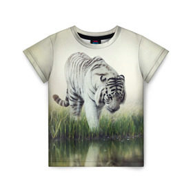 Детская футболка 3D с принтом Белый тигр в Екатеринбурге, 100% гипоаллергенный полиэфир | прямой крой, круглый вырез горловины, длина до линии бедер, чуть спущенное плечо, ткань немного тянется | дикая кошка | природа | тигр | хищник
