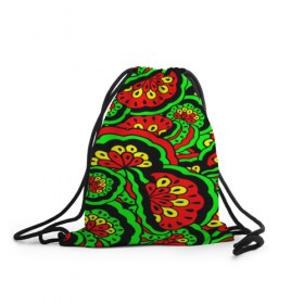 Рюкзак-мешок 3D с принтом Lishow в Екатеринбурге, 100% полиэстер | плотность ткани — 200 г/м2, размер — 35 х 45 см; лямки — толстые шнурки, застежка на шнуровке, без карманов и подкладки | зеленый | красный | орнамент | этно | яркий