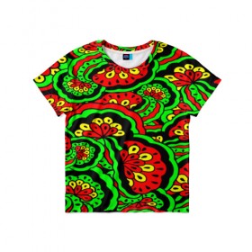Детская футболка 3D с принтом Lishow в Екатеринбурге, 100% гипоаллергенный полиэфир | прямой крой, круглый вырез горловины, длина до линии бедер, чуть спущенное плечо, ткань немного тянется | зеленый | красный | орнамент | этно | яркий