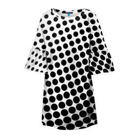 Детское платье 3D с принтом Белый в горошек в Екатеринбурге, 100% полиэстер | прямой силуэт, чуть расширенный к низу. Круглая горловина, на рукавах — воланы | Тематика изображения на принте: горошек | текстура | черный