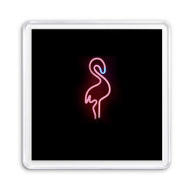 Магнит 55*55 с принтом Светящийся фламинго в Екатеринбурге, Пластик | Размер: 65*65 мм; Размер печати: 55*55 мм | неон | птицы | фламинго