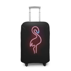 Чехол для чемодана 3D с принтом Светящийся фламинго в Екатеринбурге, 86% полиэфир, 14% спандекс | двустороннее нанесение принта, прорези для ручек и колес | Тематика изображения на принте: неон | птицы | фламинго