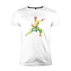 Мужская футболка премиум с принтом Каратист в Екатеринбурге, 92% хлопок, 8% лайкра | приталенный силуэт, круглый вырез ворота, длина до линии бедра, короткий рукав | геометрия | каратэ | полигональный | спорт