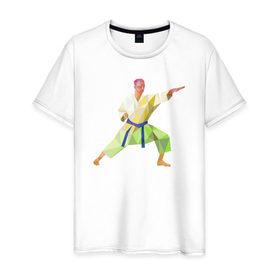 Мужская футболка хлопок с принтом Каратист в Екатеринбурге, 100% хлопок | прямой крой, круглый вырез горловины, длина до линии бедер, слегка спущенное плечо. | геометрия | каратэ | полигональный | спорт