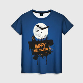 Женская футболка 3D с принтом Halloween в Екатеринбурге, 100% полиэфир ( синтетическое хлопкоподобное полотно) | прямой крой, круглый вырез горловины, длина до линии бедер | cat | dark | halloween | вамп | вампир | ведьма | готика | кот | кошка | магия | ночь | тыква | хэллоуин