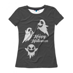 Женская футболка 3D с принтом Halloween в Екатеринбурге, 100% полиэфир ( синтетическое хлопкоподобное полотно) | прямой крой, круглый вырез горловины, длина до линии бедер | cat | dark | halloween | вамп | вампир | ведьма | готика | кот | кошка | магия | ночь | тыква | хэллоуин