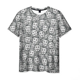 Мужская футболка 3D с принтом Анонимусы в Екатеринбурге, 100% полиэфир | прямой крой, круглый вырез горловины, длина до линии бедер | 