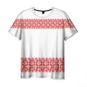 Мужская футболка 3D с принтом Славянский орнамент (на белом) в Екатеринбурге, 100% полиэфир | прямой крой, круглый вырез горловины, длина до линии бедер | орнамент | россия | славяне | узор