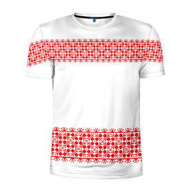 Мужская футболка 3D спортивная с принтом Славянский орнамент (на белом) в Екатеринбурге, 100% полиэстер с улучшенными характеристиками | приталенный силуэт, круглая горловина, широкие плечи, сужается к линии бедра | орнамент | россия | славяне | узор