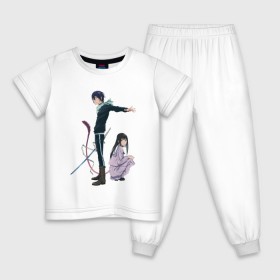 Детская пижама хлопок с принтом Ято и Хиёри в Екатеринбурге, 100% хлопок |  брюки и футболка прямого кроя, без карманов, на брюках мягкая резинка на поясе и по низу штанин
 | Тематика изображения на принте: noragami | хиёри | ято