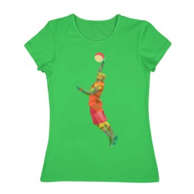 Женская футболка хлопок с принтом Баскетболист 2 в Екатеринбурге, 100% хлопок | прямой крой, круглый вырез горловины, длина до линии бедер, слегка спущенное плечо | баскетбол | геометрия | мяч | спорт