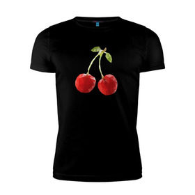 Мужская футболка премиум с принтом Вишенки в Екатеринбурге, 92% хлопок, 8% лайкра | приталенный силуэт, круглый вырез ворота, длина до линии бедра, короткий рукав | вишня | отдых | отпуск | тропик | фрукты | ягоды