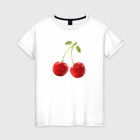 Женская футболка хлопок с принтом Вишенки в Екатеринбурге, 100% хлопок | прямой крой, круглый вырез горловины, длина до линии бедер, слегка спущенное плечо | вишня | отдых | отпуск | тропик | фрукты | ягоды