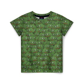 Детская футболка 3D с принтом Грустные лягушки в Екатеринбурге, 100% гипоаллергенный полиэфир | прямой крой, круглый вырез горловины, длина до линии бедер, чуть спущенное плечо, ткань немного тянется | Тематика изображения на принте: frog | mem | sad | мем