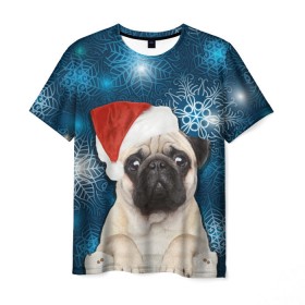 Мужская футболка 3D с принтом Праздничная пара в Екатеринбурге, 100% полиэфир | прямой крой, круглый вырез горловины, длина до линии бедер | животные | любовь | мопс | новый год | парные | праздники | собаки