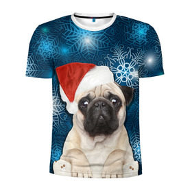 Мужская футболка 3D спортивная с принтом Праздничная пара в Екатеринбурге, 100% полиэстер с улучшенными характеристиками | приталенный силуэт, круглая горловина, широкие плечи, сужается к линии бедра | животные | любовь | мопс | новый год | парные | праздники | собаки