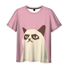 Мужская футболка 3D с принтом Grumpy cat pink в Екатеринбурге, 100% полиэфир | прямой крой, круглый вырез горловины, длина до линии бедер | Тематика изображения на принте: кот | мем | угрюмый