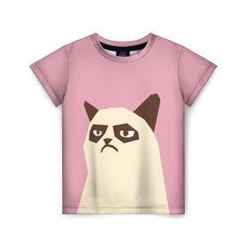 Детская футболка 3D с принтом Grumpy cat pink в Екатеринбурге, 100% гипоаллергенный полиэфир | прямой крой, круглый вырез горловины, длина до линии бедер, чуть спущенное плечо, ткань немного тянется | кот | мем | угрюмый