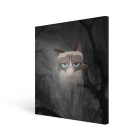 Холст квадратный с принтом Grumpy Cat в Екатеринбурге, 100% ПВХ |  | Тематика изображения на принте: кот | мем | угрюмый