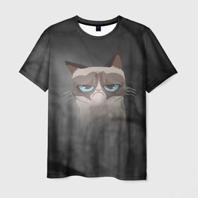 Мужская футболка 3D с принтом Grumpy Cat в Екатеринбурге, 100% полиэфир | прямой крой, круглый вырез горловины, длина до линии бедер | кот | мем | угрюмый