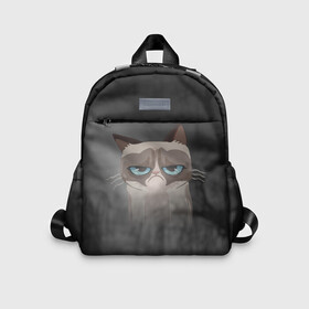 Детский рюкзак 3D с принтом Grumpy Cat в Екатеринбурге, 100% полиэстер | лямки с регулируемой длиной, сверху петелька, чтобы рюкзак можно было повесить на вешалку. Основное отделение закрывается на молнию, как и внешний карман. Внутри дополнительный карман. По бокам два дополнительных кармашка | кот | мем | угрюмый