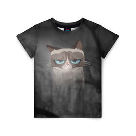 Детская футболка 3D с принтом Grumpy Cat в Екатеринбурге, 100% гипоаллергенный полиэфир | прямой крой, круглый вырез горловины, длина до линии бедер, чуть спущенное плечо, ткань немного тянется | кот | мем | угрюмый