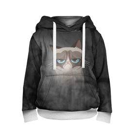 Детская толстовка 3D с принтом Grumpy Cat в Екатеринбурге, 100% полиэстер | двухслойный капюшон со шнурком для регулировки, мягкие манжеты на рукавах и по низу толстовки, спереди карман-кенгуру с мягким внутренним слоем | Тематика изображения на принте: кот | мем | угрюмый