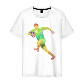 Мужская футболка хлопок с принтом Регбист в Екатеринбурге, 100% хлопок | прямой крой, круглый вырез горловины, длина до линии бедер, слегка спущенное плечо. | геометрия | игра | кубок | мяч | полигональный | регби | спорт | футбол