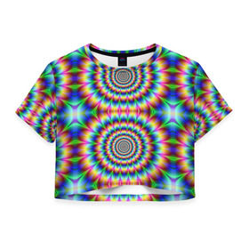 Женская футболка 3D укороченная с принтом Grazy fractal в Екатеринбурге, 100% полиэстер | круглая горловина, длина футболки до линии талии, рукава с отворотами | fraktal | luxury | premium | vip | премиум | фрактал | эксклюзив