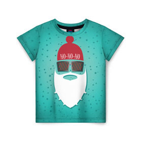 Детская футболка 3D с принтом Санта хипстер в Екатеринбурге, 100% гипоаллергенный полиэфир | прямой крой, круглый вырез горловины, длина до линии бедер, чуть спущенное плечо, ткань немного тянется | борода | дед мороз | новый год | подарок на новый год | санта | санта хипстер | снег | снежинки | хипстер
