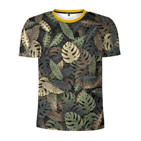 Мужская футболка 3D спортивная с принтом Тропический камуфляж в Екатеринбурге, 100% полиэстер с улучшенными характеристиками | приталенный силуэт, круглая горловина, широкие плечи, сужается к линии бедра | джунгли | камуфляж | листья | милитари | монстера | пальма | природа