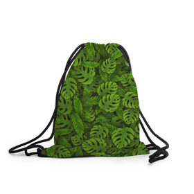 Рюкзак-мешок 3D с принтом Тропические листья в Екатеринбурге, 100% полиэстер | плотность ткани — 200 г/м2, размер — 35 х 45 см; лямки — толстые шнурки, застежка на шнуровке, без карманов и подкладки | джунгли | монстера | пальма | растения | тропики