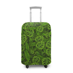 Чехол для чемодана 3D с принтом Тропические листья в Екатеринбурге, 86% полиэфир, 14% спандекс | двустороннее нанесение принта, прорези для ручек и колес | джунгли | монстера | пальма | растения | тропики