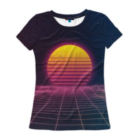 Женская футболка 3D с принтом 90`s в Екатеринбурге, 100% полиэфир ( синтетическое хлопкоподобное полотно) | прямой крой, круглый вырез горловины, длина до линии бедер | 90 | games | retro | sun | sunset | закат | игра | игры | ретро | солнце