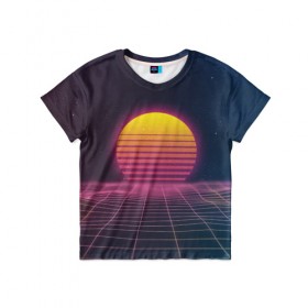 Детская футболка 3D с принтом 90`s в Екатеринбурге, 100% гипоаллергенный полиэфир | прямой крой, круглый вырез горловины, длина до линии бедер, чуть спущенное плечо, ткань немного тянется | Тематика изображения на принте: 90 | games | retro | sun | sunset | закат | игра | игры | ретро | солнце