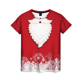 Женская футболка 3D с принтом Дед мороз в Екатеринбурге, 100% полиэфир ( синтетическое хлопкоподобное полотно) | прямой крой, круглый вырез горловины, длина до линии бедер | christmas | new year | дед мороз | новогодний | рождество | санта клаус