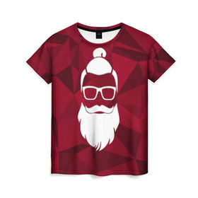 Женская футболка 3D с принтом Санта хипстер в Екатеринбурге, 100% полиэфир ( синтетическое хлопкоподобное полотно) | прямой крой, круглый вырез горловины, длина до линии бедер | 2017 | борода | дед мороз | новый год | подарок на новый год | санта | санта хипстер | снег | снежинки | хипстер