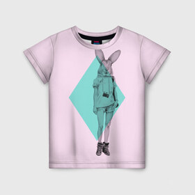 Детская футболка 3D с принтом Pink Rabbit в Екатеринбурге, 100% гипоаллергенный полиэфир | прямой крой, круглый вырез горловины, длина до линии бедер, чуть спущенное плечо, ткань немного тянется | hipster | rabbit | swag | кролик | хипстер