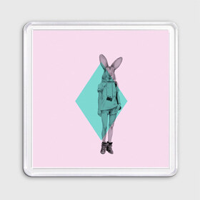 Магнит 55*55 с принтом Pink Rabbit в Екатеринбурге, Пластик | Размер: 65*65 мм; Размер печати: 55*55 мм | hipster | rabbit | swag | кролик | хипстер