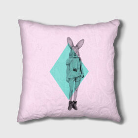 Подушка 3D с принтом Pink Rabbit в Екатеринбурге, наволочка – 100% полиэстер, наполнитель – холлофайбер (легкий наполнитель, не вызывает аллергию). | состоит из подушки и наволочки. Наволочка на молнии, легко снимается для стирки | hipster | rabbit | swag | кролик | хипстер