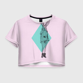 Женская футболка 3D укороченная с принтом Pink Rabbit в Екатеринбурге, 100% полиэстер | круглая горловина, длина футболки до линии талии, рукава с отворотами | hipster | rabbit | swag | кролик | хипстер