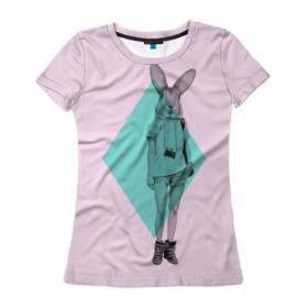 Женская футболка 3D с принтом Pink Rabbit в Екатеринбурге, 100% полиэфир ( синтетическое хлопкоподобное полотно) | прямой крой, круглый вырез горловины, длина до линии бедер | hipster | rabbit | swag | кролик | хипстер