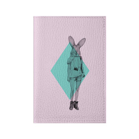 Обложка для паспорта матовая кожа с принтом Pink Rabbit в Екатеринбурге, натуральная матовая кожа | размер 19,3 х 13,7 см; прозрачные пластиковые крепления | Тематика изображения на принте: hipster | rabbit | swag | кролик | хипстер