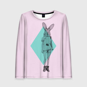 Женский лонгслив 3D с принтом Pink Rabbit в Екатеринбурге, 100% полиэстер | длинные рукава, круглый вырез горловины, полуприлегающий силуэт | hipster | rabbit | swag | кролик | хипстер