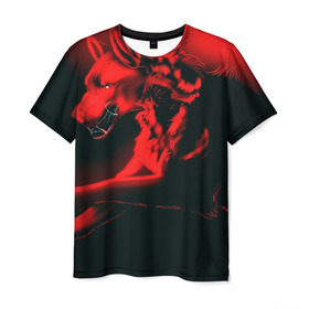 Мужская футболка 3D с принтом Волк в Екатеринбурге, 100% полиэфир | прямой крой, круглый вырез горловины, длина до линии бедер | Тематика изображения на принте: красный