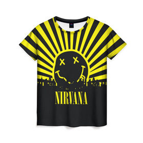 Женская футболка 3D с принтом Nirvana в Екатеринбурге, 100% полиэфир ( синтетическое хлопкоподобное полотно) | прямой крой, круглый вырез горловины, длина до линии бедер | cobain | kurt | кобейн | курт | нирвана