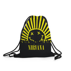 Рюкзак-мешок 3D с принтом Nirvana в Екатеринбурге, 100% полиэстер | плотность ткани — 200 г/м2, размер — 35 х 45 см; лямки — толстые шнурки, застежка на шнуровке, без карманов и подкладки | Тематика изображения на принте: cobain | kurt | кобейн | курт | нирвана